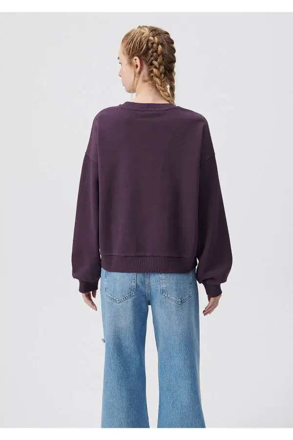 Crew Neck Purple Basic Sweatshirt 1611770-70635 - 22