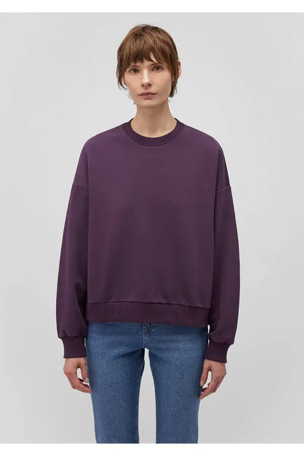 Crew Neck Purple Basic Sweatshirt 1611770-70635 - 3