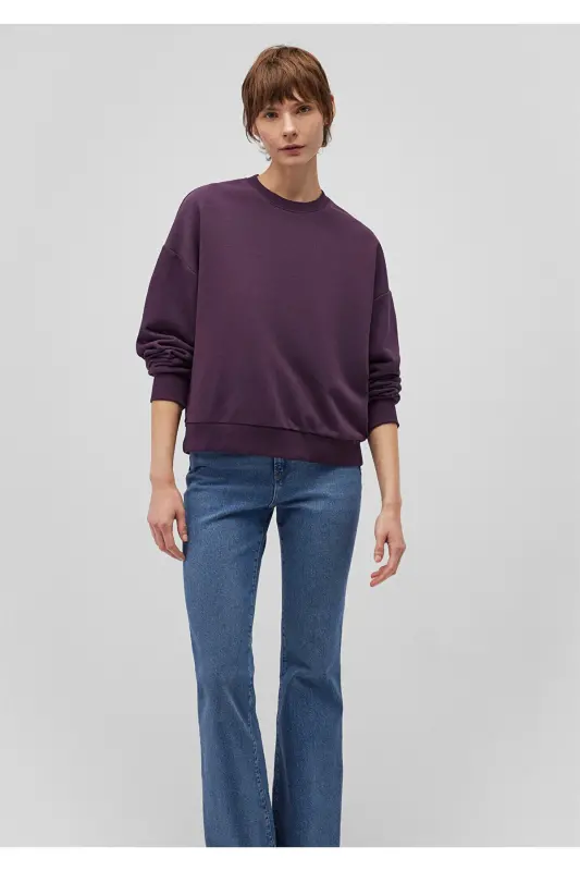 Crew Neck Purple Basic Sweatshirt 1611770-70635 - 2