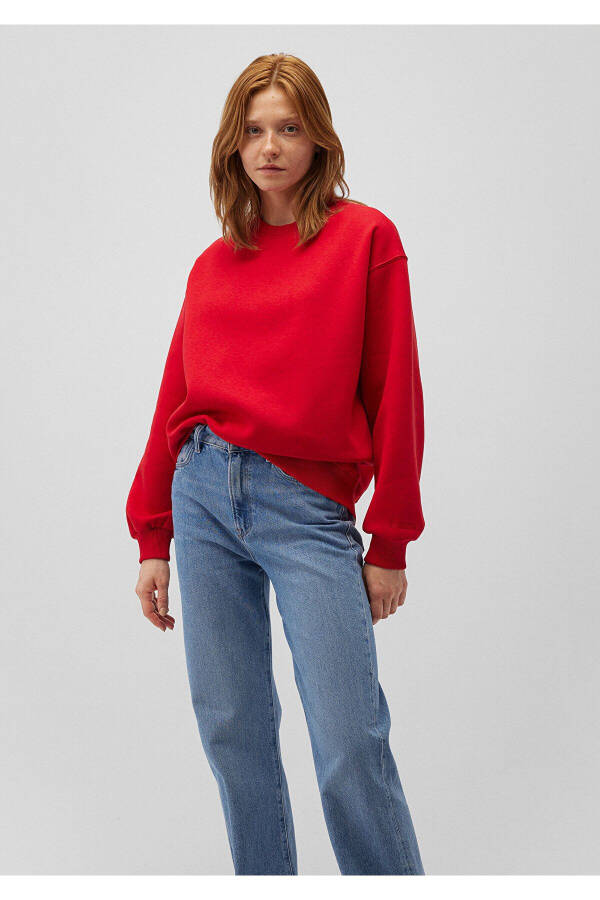 Crew Neck Red Basic Sweatshirt 1610198-80791 - 22