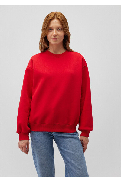 Crew Neck Red Basic Sweatshirt 1610198-80791 - 24