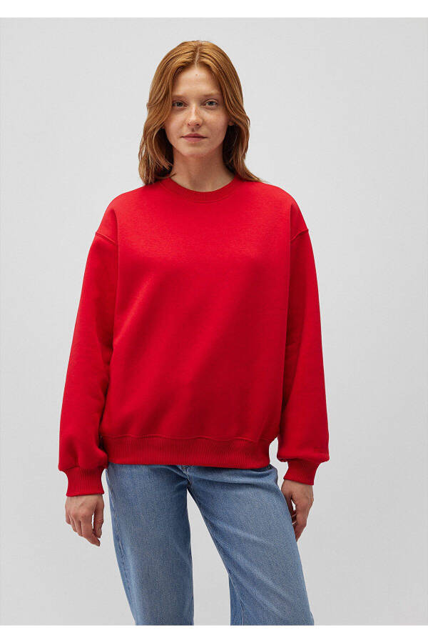 Crew Neck Red Basic Sweatshirt 1610198-80791 - 17