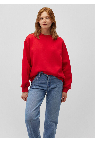 Crew Neck Red Basic Sweatshirt 1610198-80791 - 2