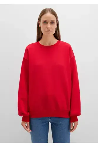 Crew Neck Red Basic Sweatshirt 1610198-80791 - 3
