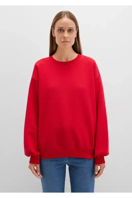 Crew Neck Red Basic Sweatshirt 1610198-80791 - 3