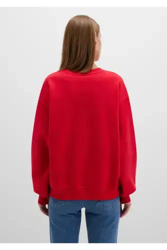 Crew Neck Red Basic Sweatshirt 1610198-80791 - 4