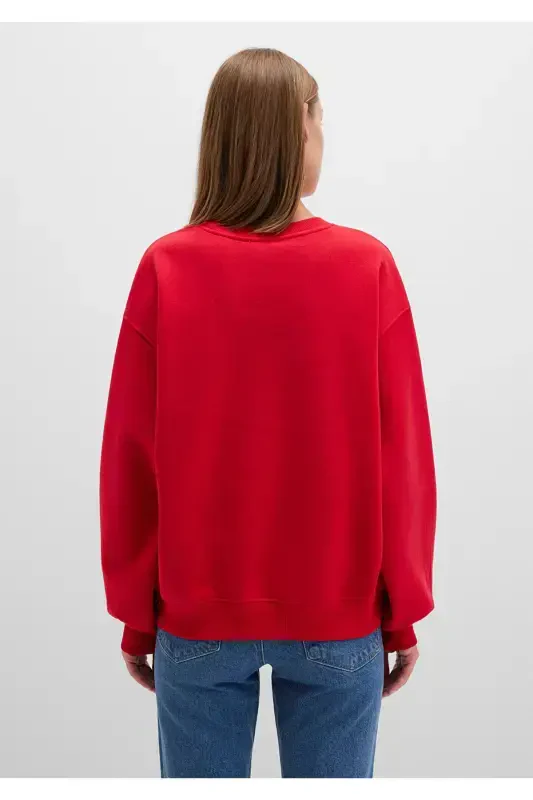 Crew Neck Red Basic Sweatshirt 1610198-80791 - 4