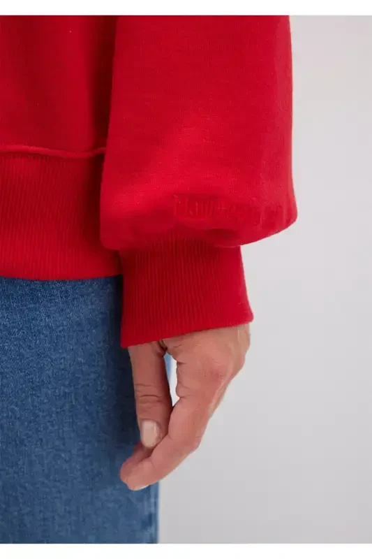 Crew Neck Red Basic Sweatshirt 1610198-80791 - 6