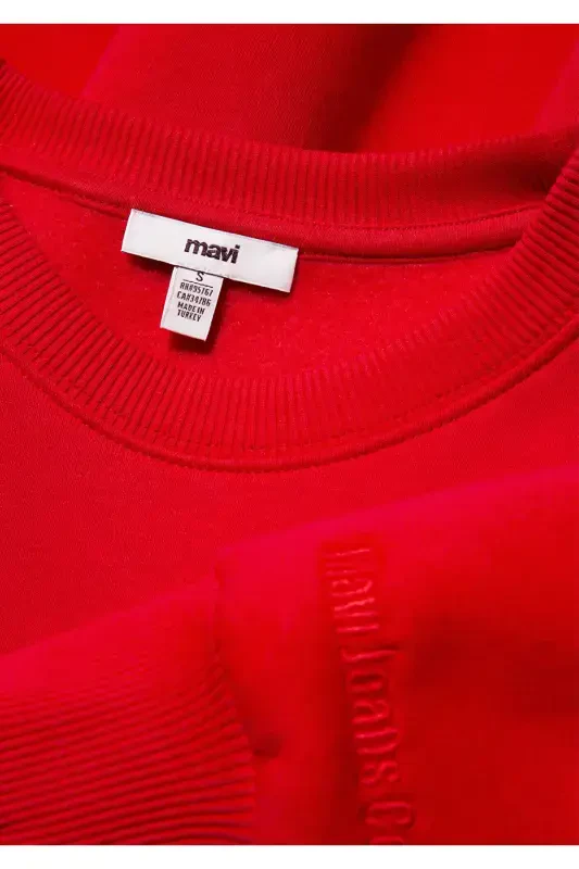 Crew Neck Red Basic Sweatshirt 1610198-80791 - 7