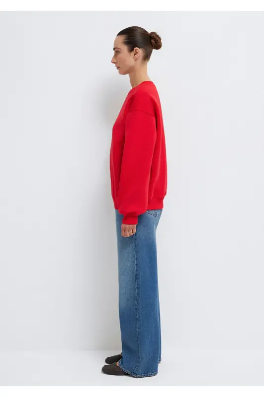 Crew Neck Red Basic Sweatshirt 1610198-80791 - 3