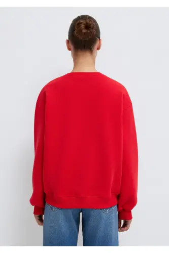 Crew Neck Red Basic Sweatshirt 1610198-80791 - 4
