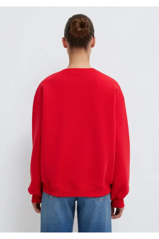 Crew Neck Red Basic Sweatshirt 1610198-80791 - 4