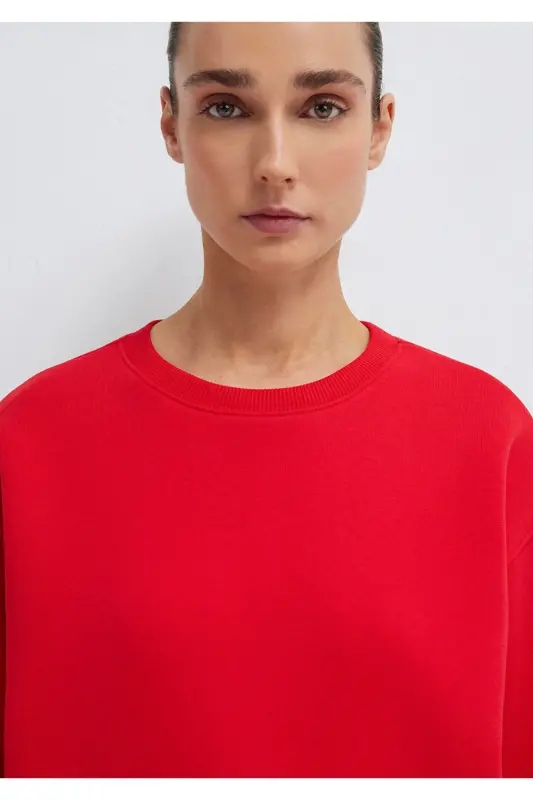 Crew Neck Red Basic Sweatshirt 1610198-80791 - 5