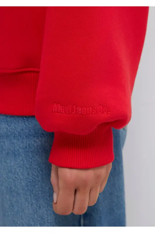 Crew Neck Red Basic Sweatshirt 1610198-80791 - 6