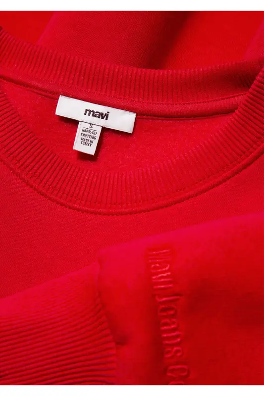 Crew Neck Red Basic Sweatshirt 1610198-80791 - 7