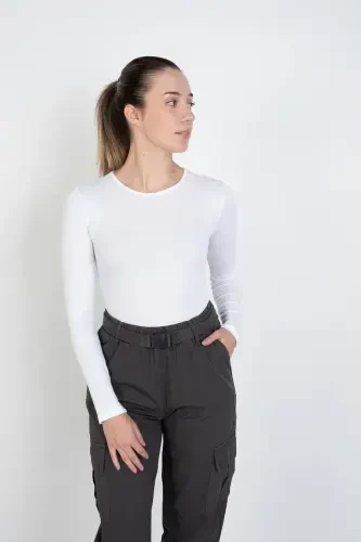 Crew Neck Ribbed Modal Blouse B13342-n3-White - 1