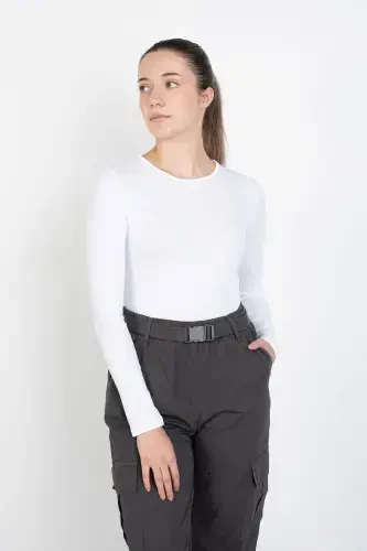 Crew Neck Ribbed Modal Blouse B13342-n3-White - 4