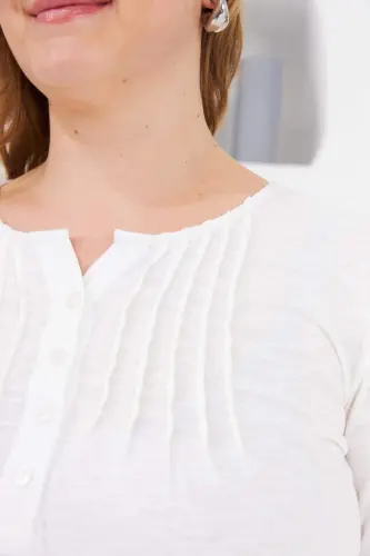 Crew Neck Ribbed Plus Size Blouse Ecru - 3