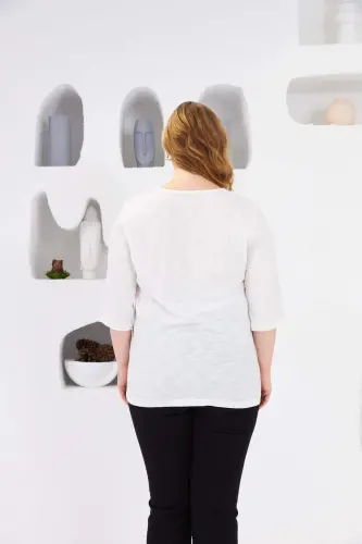 Crew Neck Ribbed Plus Size Blouse Ecru - 5