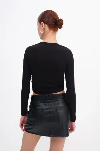 Crew Neck Ruched Side Basic Blouse B4164-U13 - 6