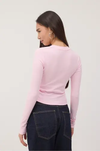 Crew Neck Ruched Side Basic Blouse B4164-U13-Pink - 5