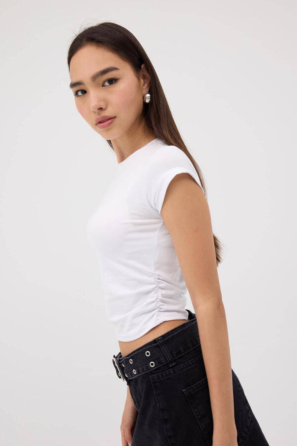 Crew Neck Ruched Side Blouse B3939-J5 - 1