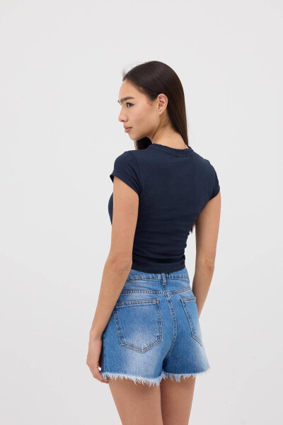 Crew Neck Ruched Side Blouse B3939-J5 - 5