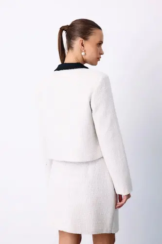 Crew Neck Short Jacket-Cream - 6