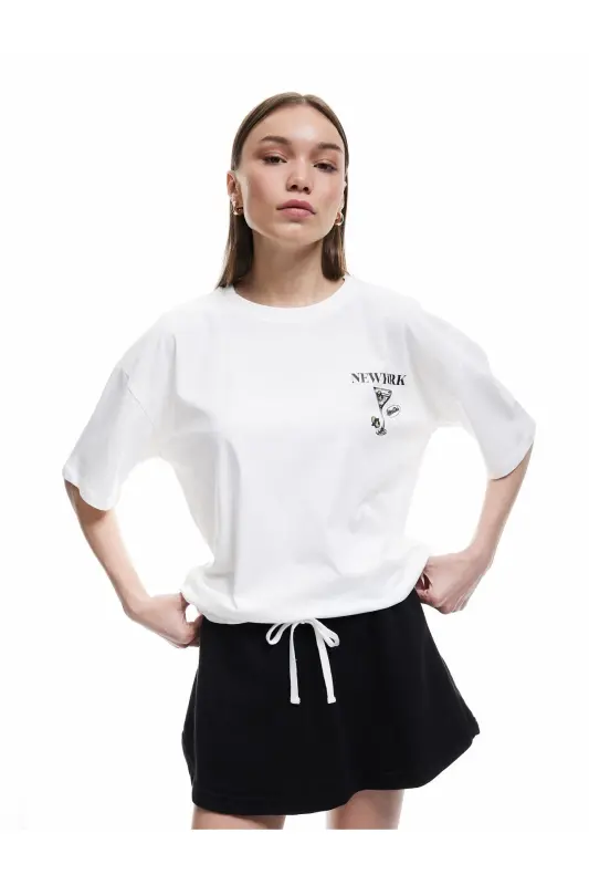 Crew Neck Short Sleeve Back Printed Oversize T - 1