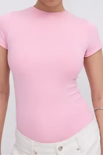 Crew Neck Short Sleeve Bodysuit Z24-0043-H8-Begonia - 3