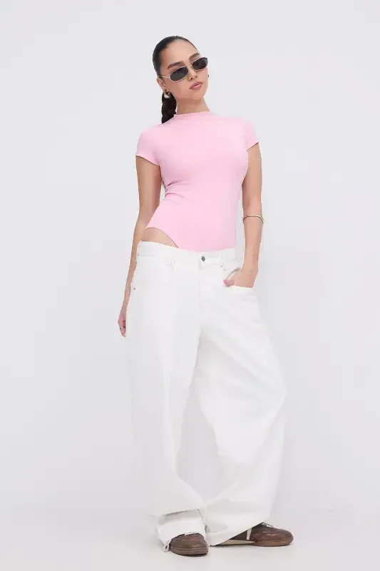 Crew Neck Short Sleeve Bodysuit Z24-0043-H8-Begonia - 6