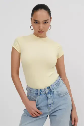 Crew Neck Short Sleeve Bodysuit Z24-0043-H8-Y.Yellow - 4
