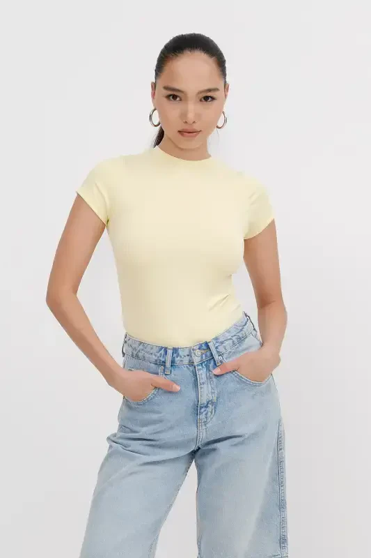 Crew Neck Short Sleeve Bodysuit Z24-0043-H8-Y.Yellow - 6