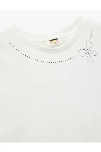 Crew Neck Short Sleeve Bow Detailed Cotton T-Shirt - 3