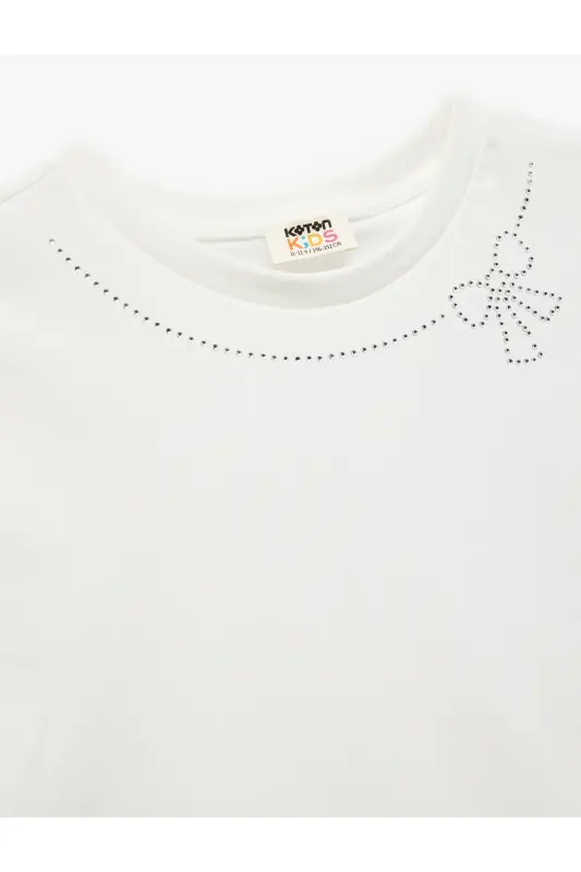 Crew Neck Short Sleeve Bow Detailed Cotton T-Shirt - 3