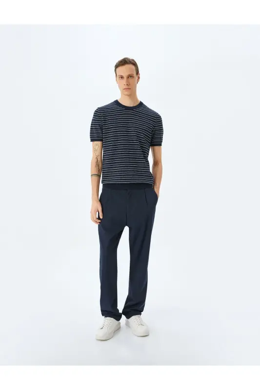 Crew Neck Short Sleeve Cotton Striped Knit T-Shirt - 2