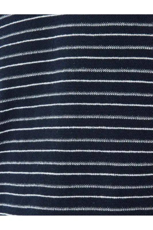 Crew Neck Short Sleeve Cotton Striped Knit T-Shirt - 6