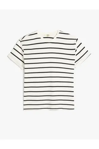 Crew Neck Short Sleeve Cotton T-Shirt - 1