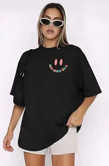 Crew Neck Short Sleeve Printed T-shirt - Black - 4