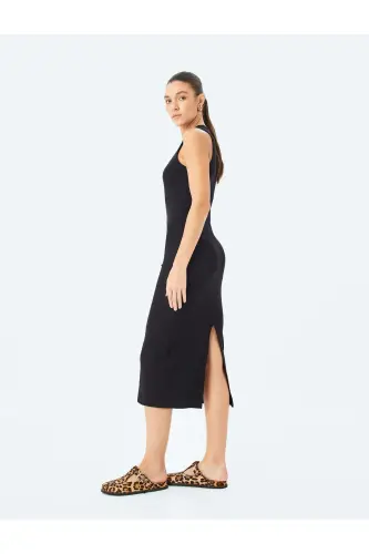 Crew Neck Sleeveless Slim Fit Midi Pencil Dress-Black - 2