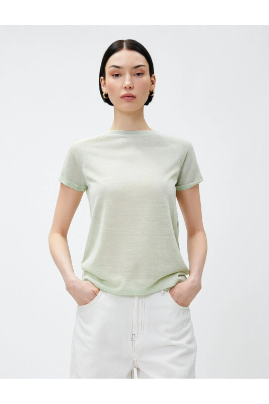 Crew Neck T-Shirt Raglan Sleeve-Green - 1