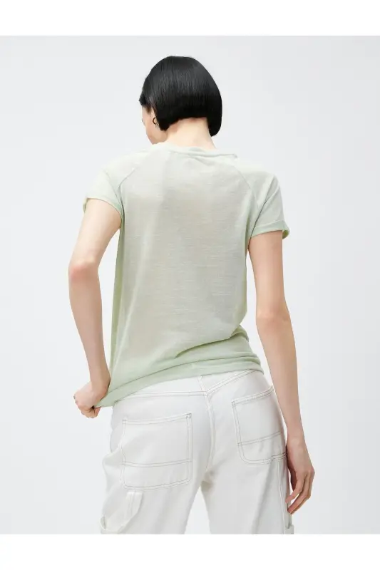 Crew Neck T-Shirt Raglan Sleeve-Green - 4