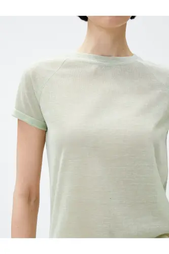 Crew Neck T-Shirt Raglan Sleeve-Green - 5