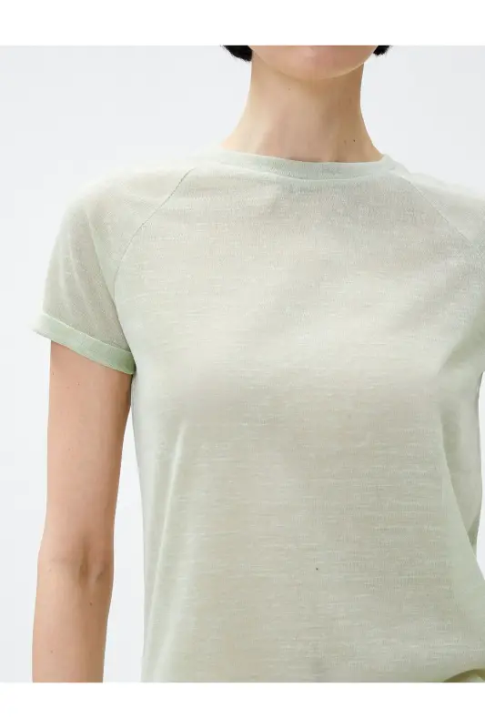 Crew Neck T-Shirt Raglan Sleeve-Green - 5