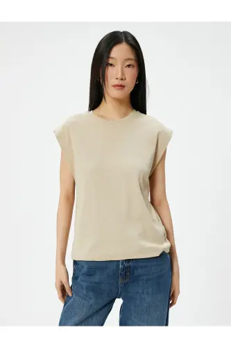 Crew Neck T-shirt Slim Fit Short Sleeve-Ecru - 3