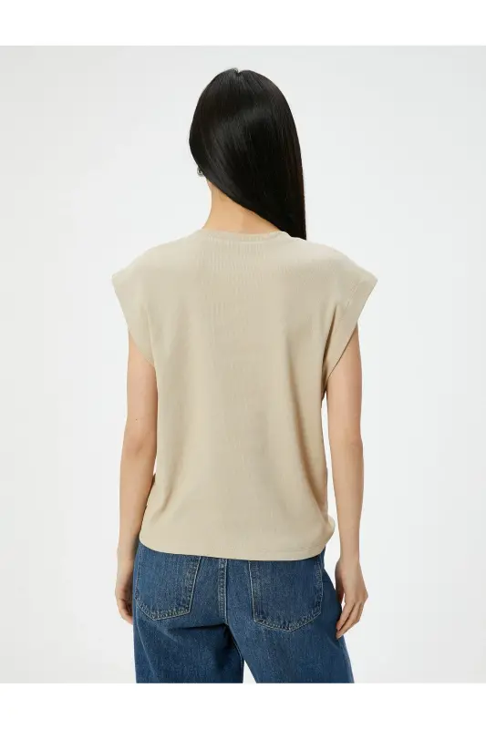 Crew Neck T-shirt Slim Fit Short Sleeve-Ecru - 4
