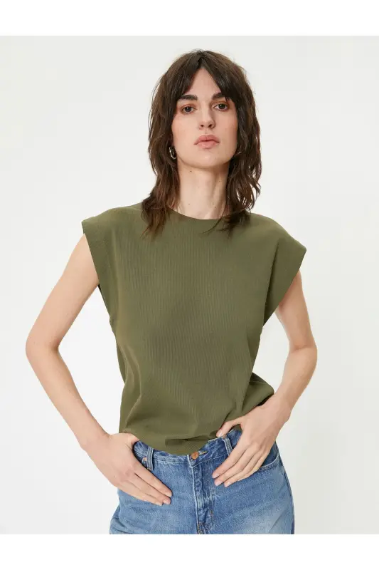 Crew Neck T-Shirt Slim Fit Short Sleeve-Khaki - 1