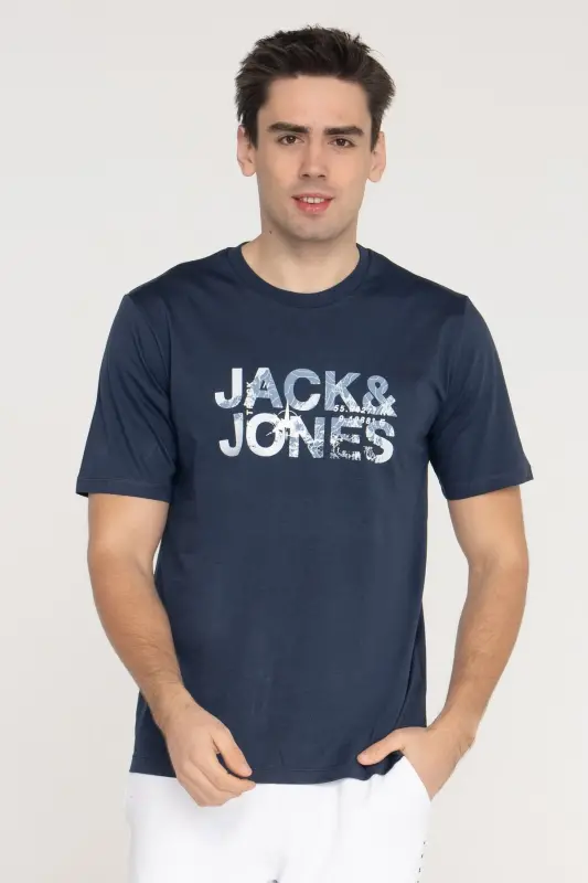 Crew Neck T-Shirt with Logo - Techlogo-Navy Blazer - JACK & JONES