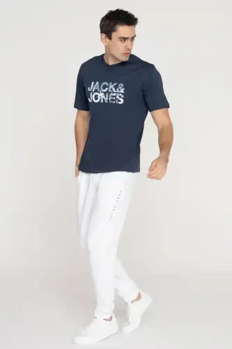 Crew Neck T-Shirt with Logo - Techlogo-Navy Blazer - MODAZONE (1)