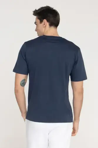 Crew Neck T-Shirt with Logo - Techlogo-Navy Blazer - 3
